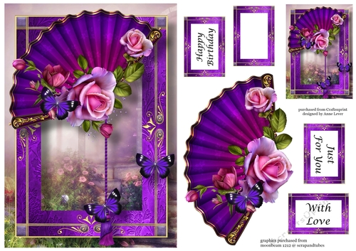 Floral Fan Purple Roses A5