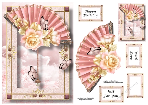 Floral Fan Pale Pink Roses A5