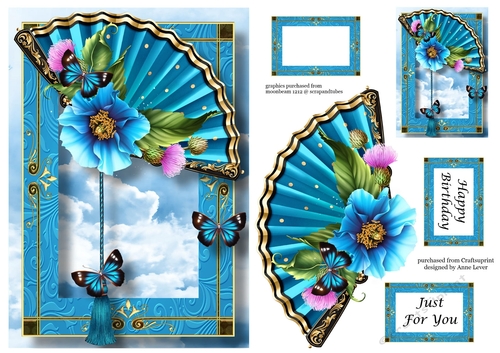 Floral Fan Blue Poppies A5