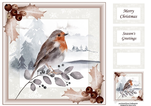 Sepia Christmas Winter Robin 8x8