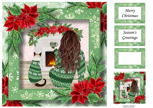 Fireside Christmas - Lady & Cat 8x8