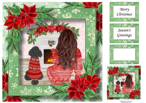 Fireside Christmas - Lady & Dog In Red 8x8