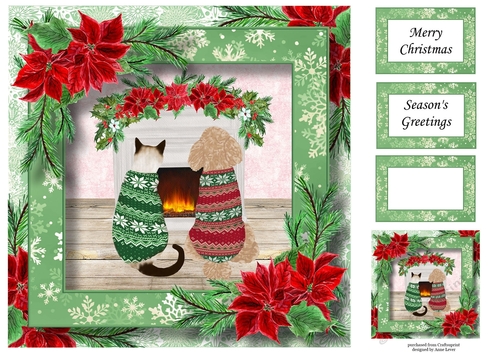 Fireside Christmas Pets - Cat & Dog 8x8