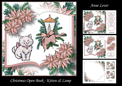 Christmas Open Book - Kitten & Lamp