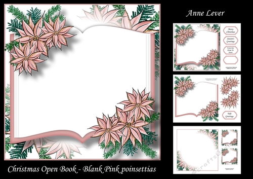 Christmas Open Book - Blank Pink Poinsettias
