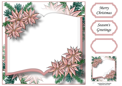 Christmas Open Book - Blank Pink Poinsettias 8x8