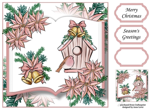 Christmas Open Book - Birdhouse & Bells 8x8