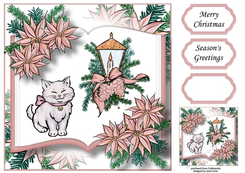 Christmas Open Book - Kitten & Lamp 8x8