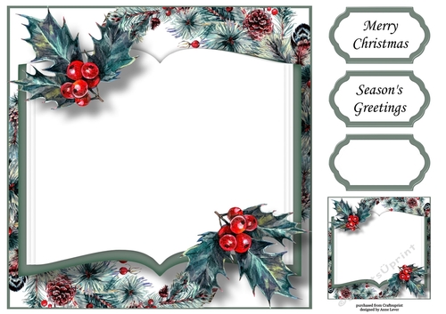Christmas Open Book - Blank Holly 2 8x8