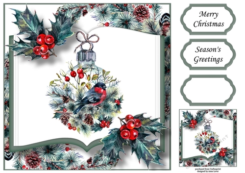 Christmas Open Book - Bird Bauble 8x8