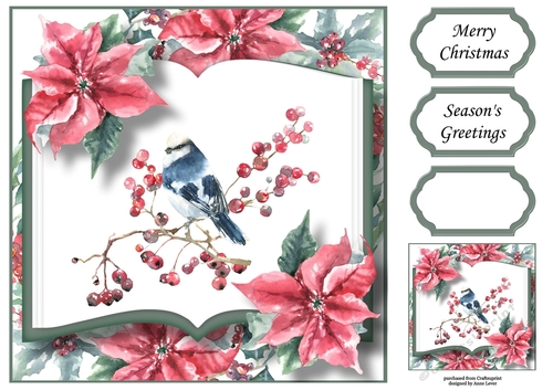 Christmas Open Book - Winter Bird 3 8x8