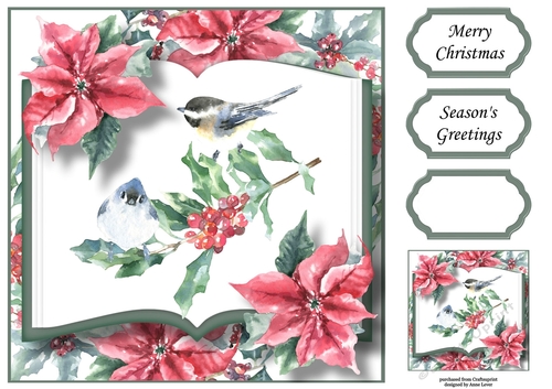 Christmas Open Book - Winter Bird 2 8x8