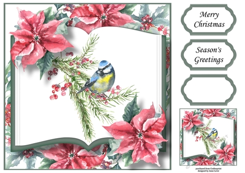 Christmas Open Book - Winter Bird 1 8x8