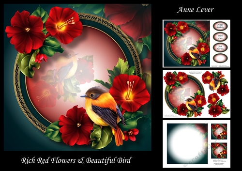 Rich Red Flowers & Beautiful bird
