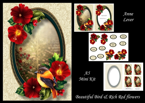 Beautiful Bird & Rich Red Flowers