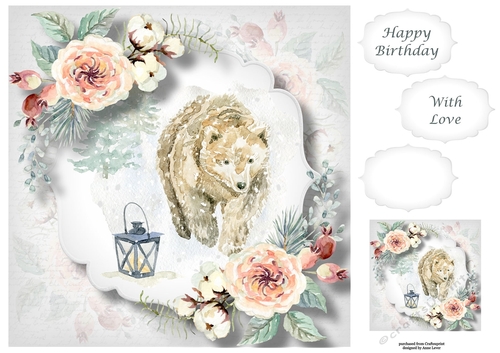 Winter Birthday - Bear & Lamp 8x8