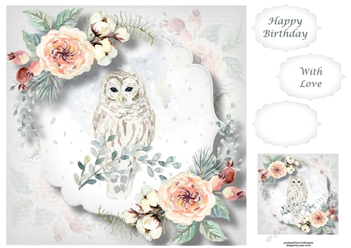 Winter Birthday - Owl In The Snow 8x8