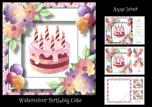 Watercolour Birthday Cake