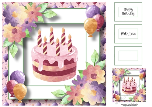 Watercolour Birthday Cake 8x8