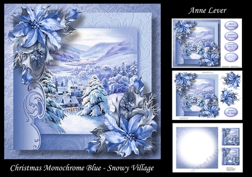 Christmas Monochrome Blue - Snowy Village