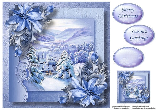 Christmas Monochrome Blue - Snowy Village 8x8