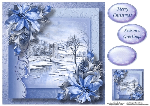 Christmas Monochrome Blue - Church 8x8