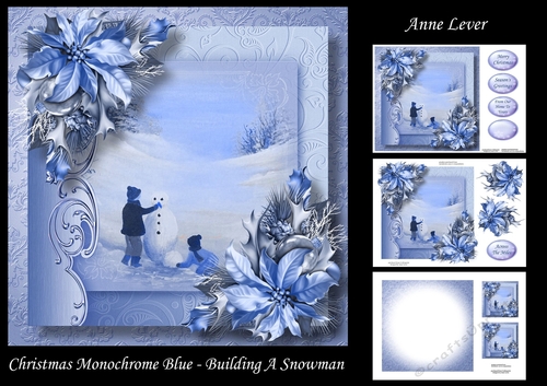 Christmas Monochrome Blue - Building A Snowman