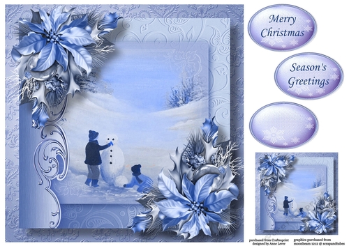 Christmas Monochrome Blue - Building A Snowman 8x8