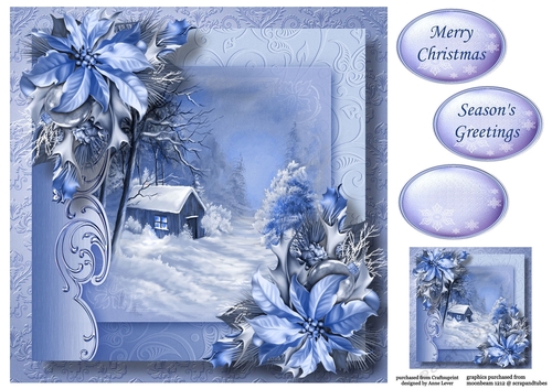 Christmas Monochrome Blue - Cottage In The Woods 8x8