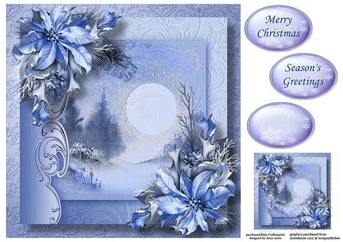 Christmas Monochrome Blue - Big Winter Moon 8x8