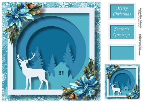 Christmas Faux Papercut Stag 2 8x8