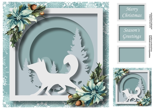 Christmas Faux Papercut Fox 8x8