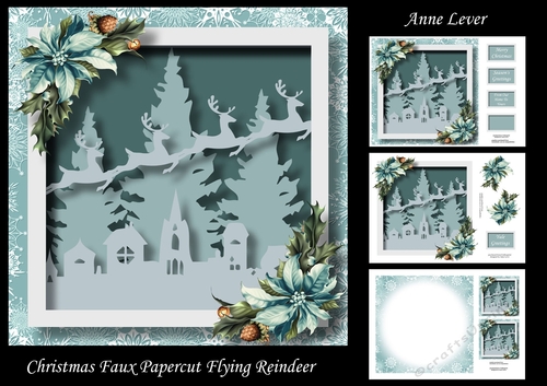 Christmas Faux Papercut Flying Reindeer