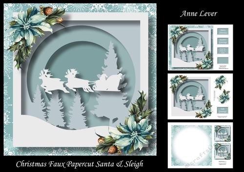 Christmas Faux Papercut Santa & Sleigh