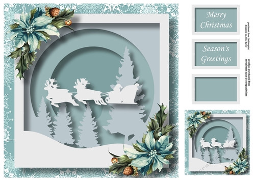 Christmas Faux Papercut Santa & Sleigh 8x8