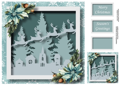 Christmas Faux Papercut Flying Reindeer 8x8