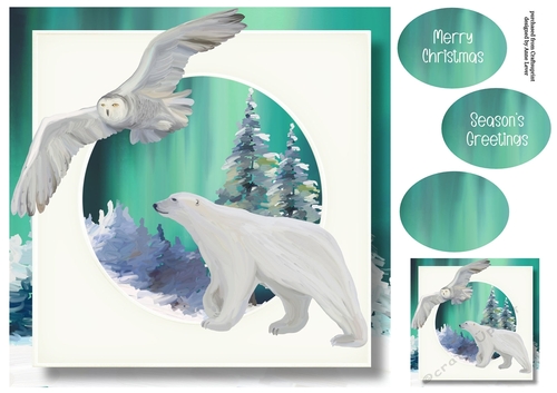 Northern Lights Christmas - Bear & Owl 8x8