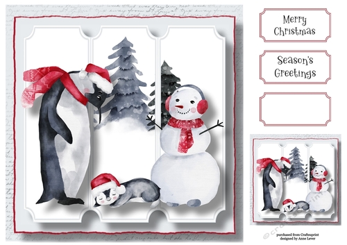 Christmas Penguin Snowman 8x8