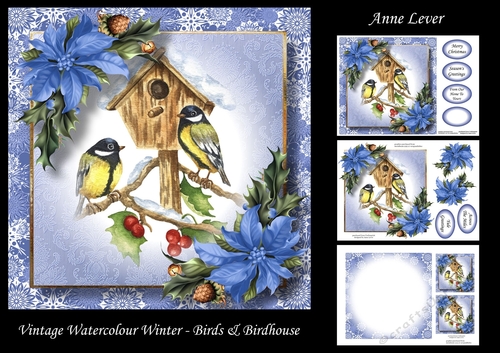 Vintage Watercolour Winter - Birds & Birdhouse