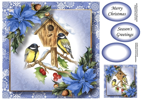 Vintage Watercolour Winter - Birds & Birdhouse 8x8