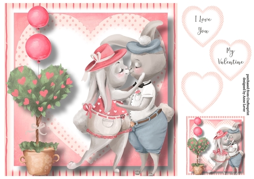 Love Is In The Air - Kissing Bunnies 8x8