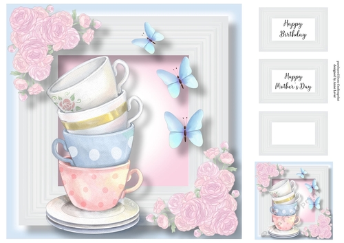 Teacups & Butterflies 8x8