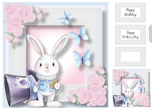White Rabbit & Butterflies 8x8