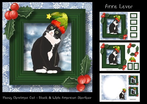 Meowy Christmas Cat - Black & White American Shorthair