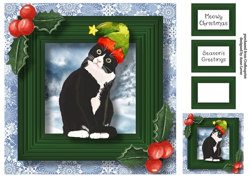 Meowy Christmas Cat - Black & White American Shorthair 8x8