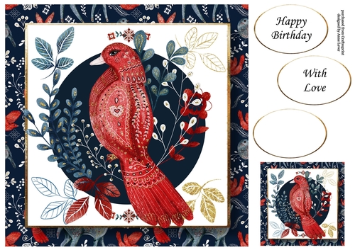 Gorgeous Woodlands Folk Art - Bird 8x8