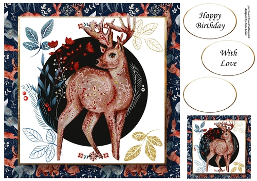 Gorgeous Woodlands Folk Art - Stag 8x8