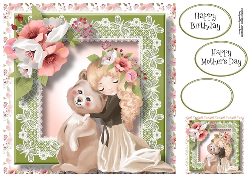 Pretty Spring Girl With Bear 8x8