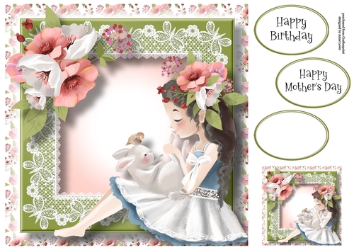 Pretty Spring Girl With Rabbit 8x8