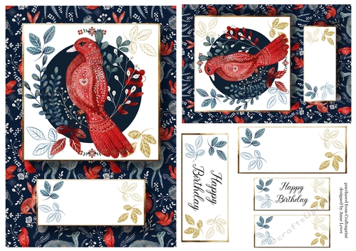 Woodlands Folk Art A5 & A6 QUICK TOPPERS - Bird